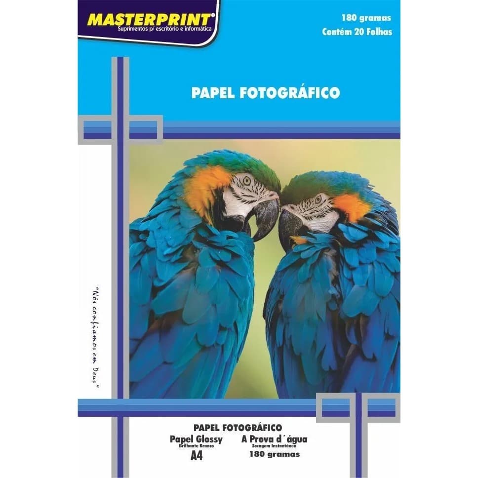 Papel Fotográfico, Inkjet, Glossy, 180g, Masterprint, Multicor, A4, Pacote de 20 folhas