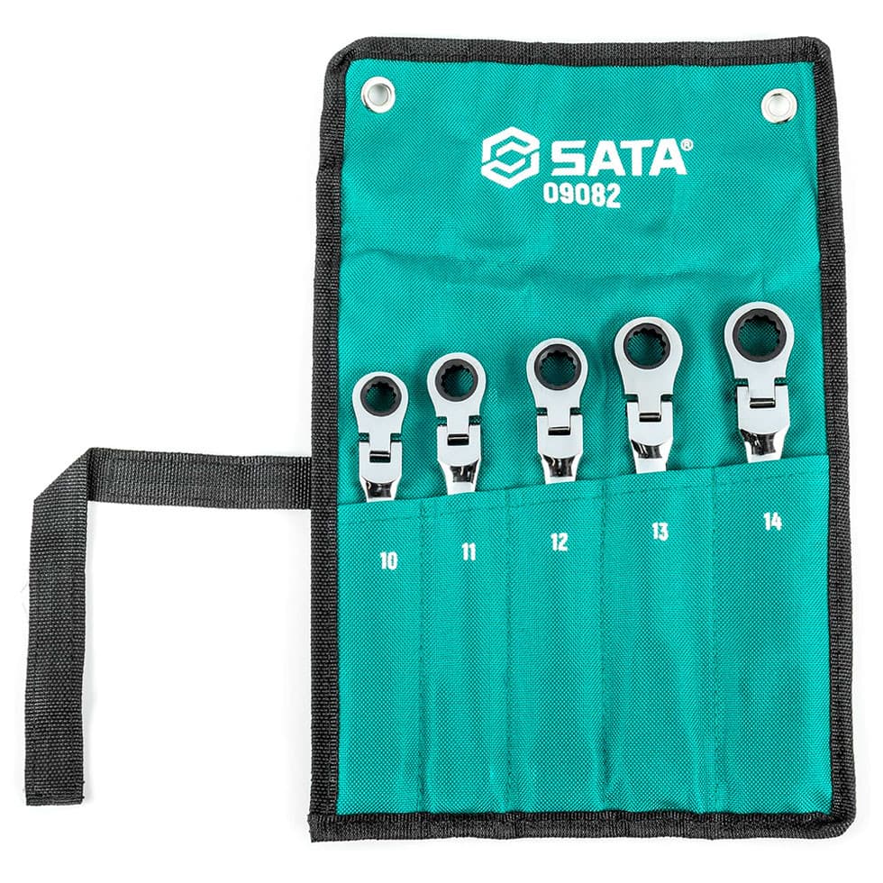 Jogo de Chave Combinada com Catraca Articulada 10mm a 14mm com 5 Peças Sata