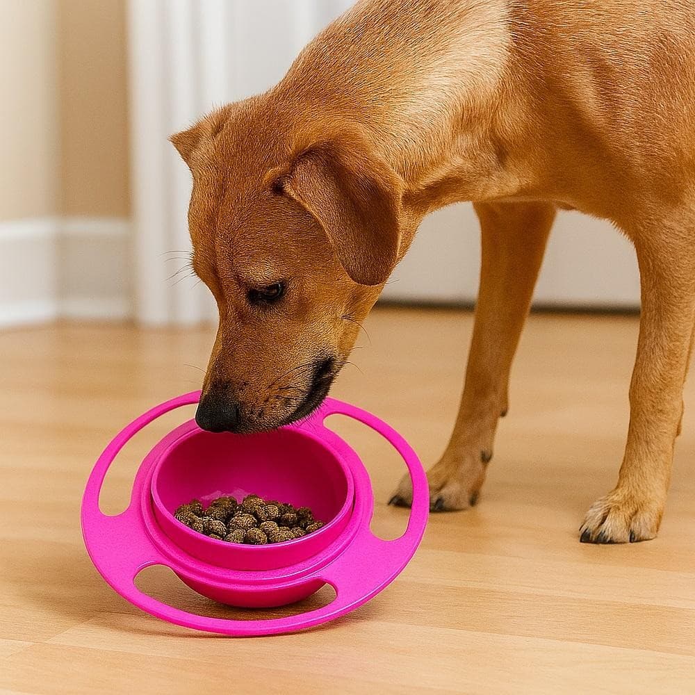 Comedouro Pet Giratório Inteligente para Cachorros e Gatos Design Rotativo Anti Sujeira - Rosa