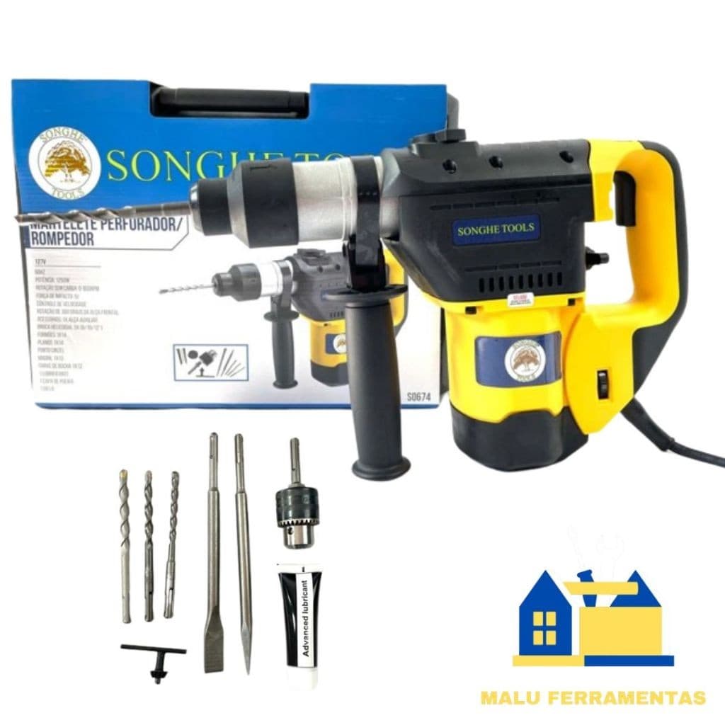 MARTELETE PERFURADOR ROMPEDOR 1250W 8 QUILOS DEMOLIDOR FURADEIRA DE IMPACTO 127V / 220V