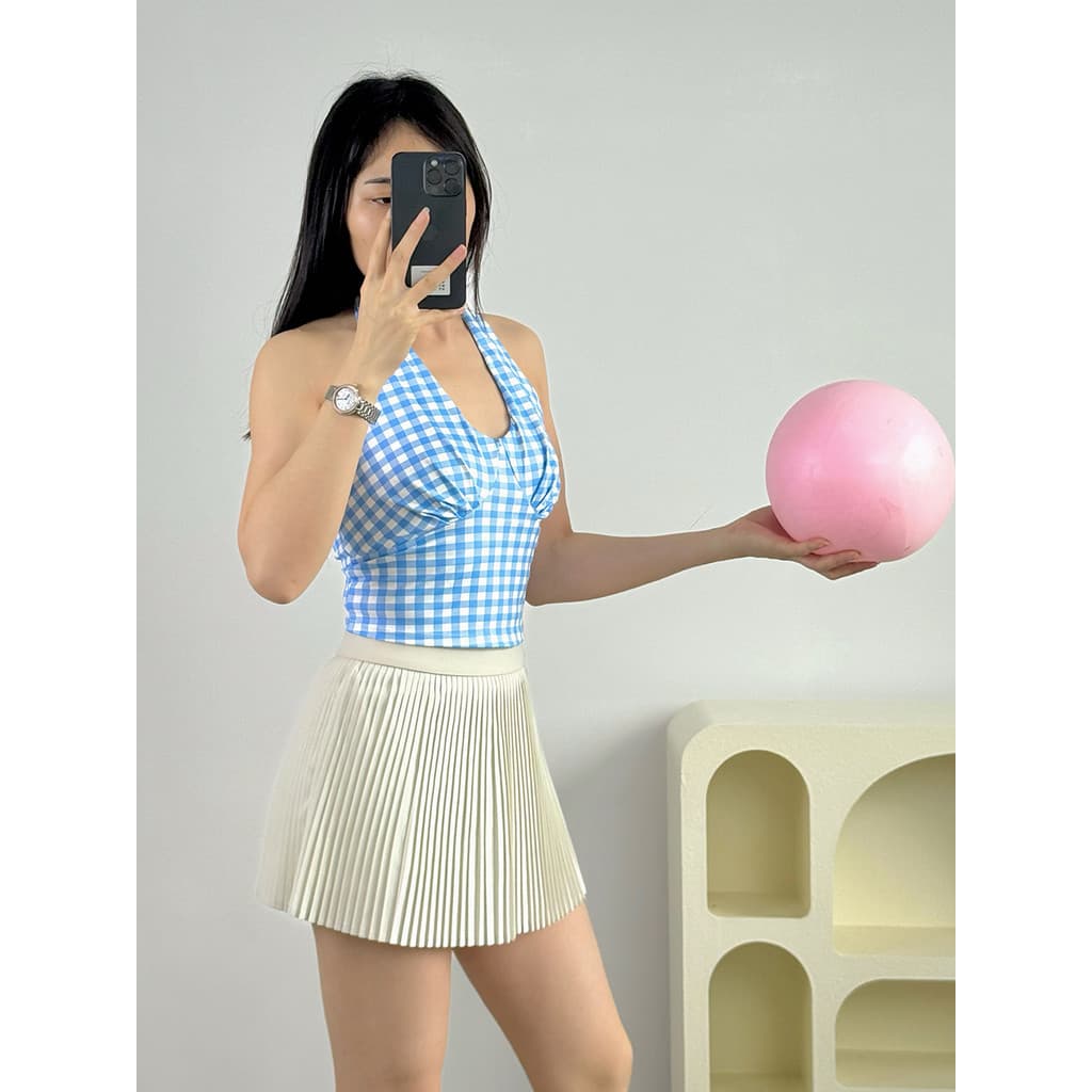 Novo estilo 2026 xadrez Halterneck roupa interior esportiva Yoga camisola feminina com almofada no peito magro-ajuste Se