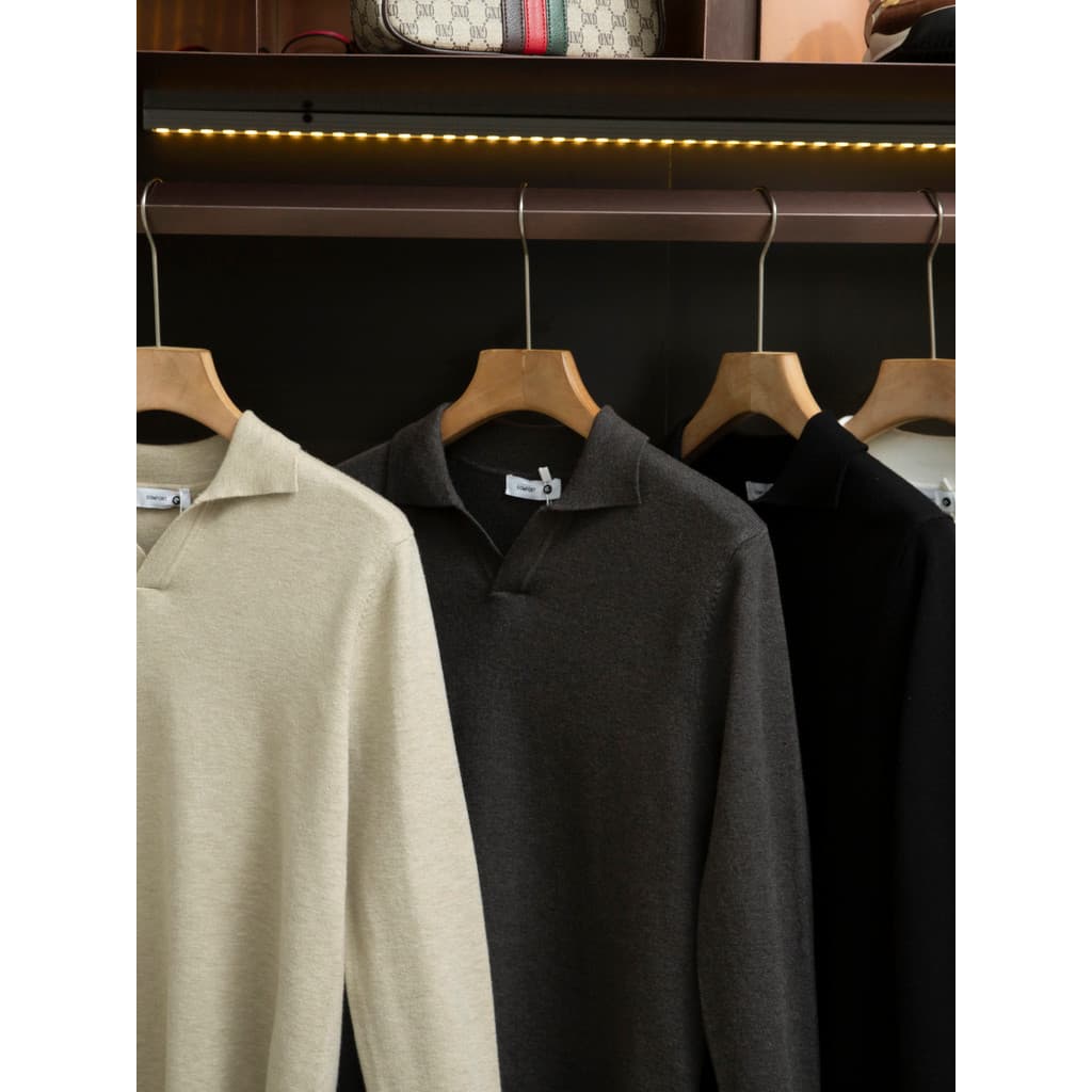 Pedido de supermercado de negócios 2025 outono inverno novo estilo masculino lapela pulôver camisola Base solta tricô ca