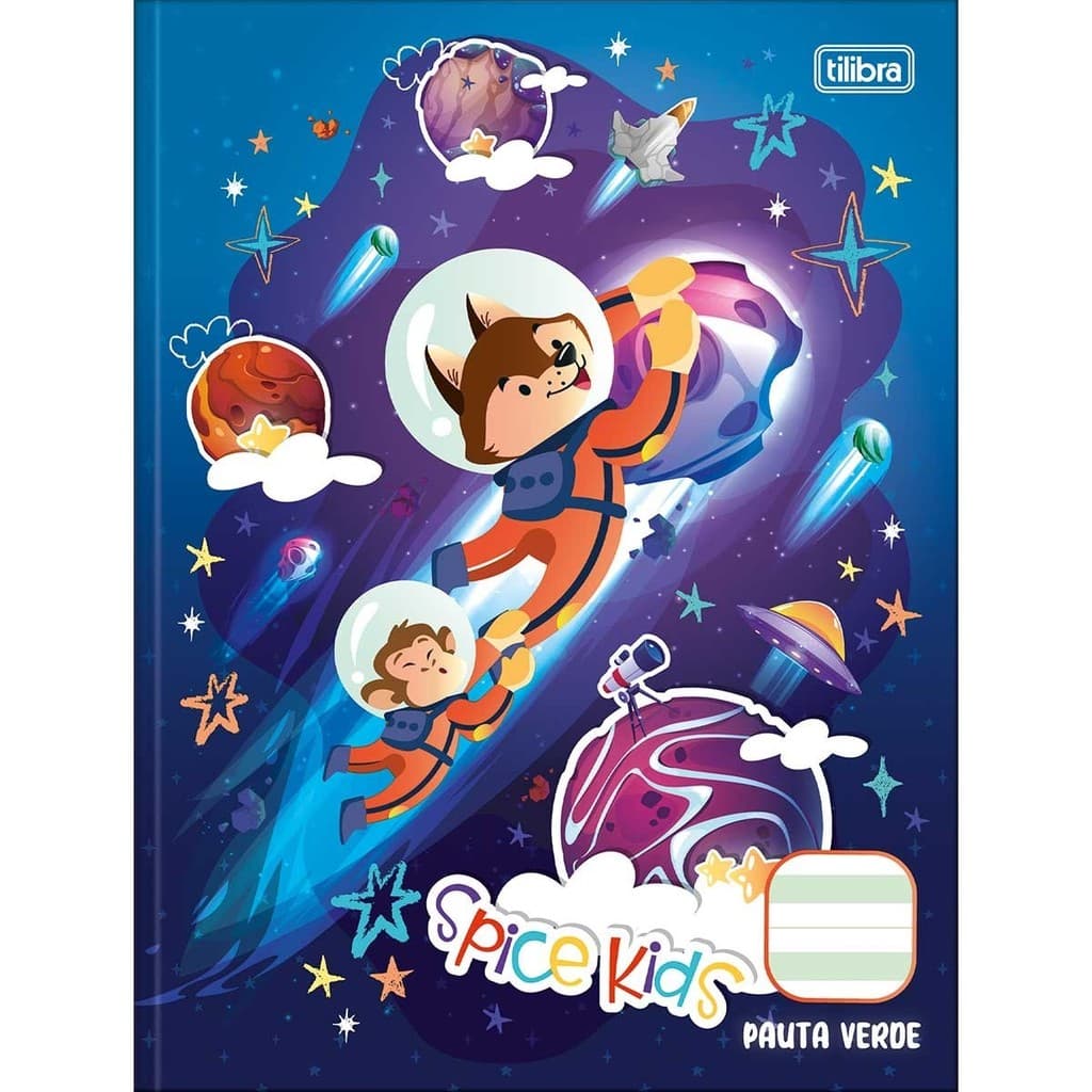 CADERNO CALIGRAFIA PAUTA VERDE CAPA DURA BROCHURA PEDAGOGICO 40F SPICE KIDS TILIBRA