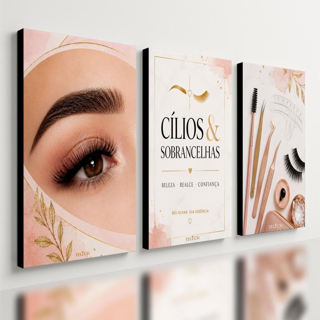 Kit 3 Quadro Decorativo Cílios Lash Sobrancelha Salão Beleza