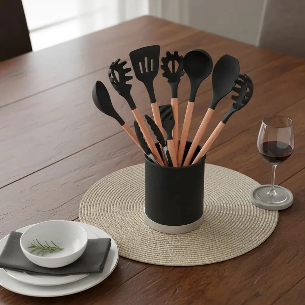 Kit 12 Utensílios Para Cozinha Colheres Silicone/madeira