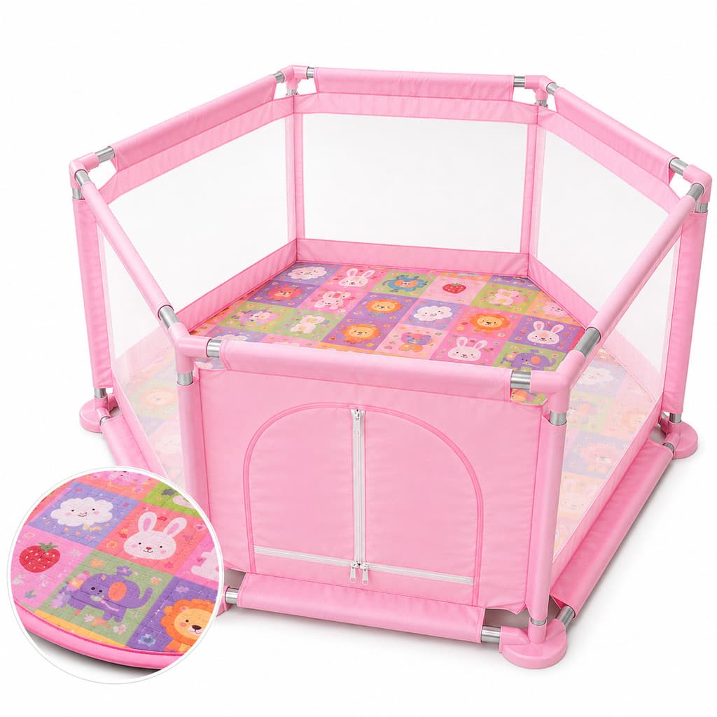 Cercadinho Portátil Rosa para Bebê Chiqueirinho Dobrável Tela Respirável Tecido Liso Mazzilli