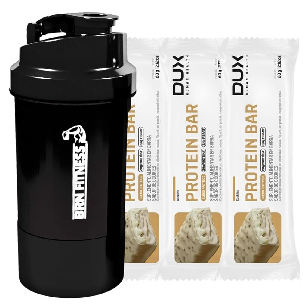 Kit 3x Protein Bar 60g Dux + Garrafa 500ml Treino Academia