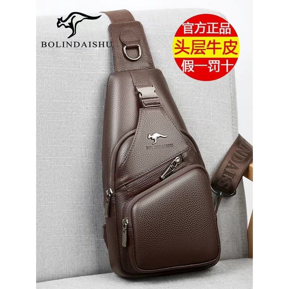 Bolsa de peito masculina de couro genuíno moda mensageiro bolsa de ombro Casual verão 2026 na moda pequena bolsa de prim