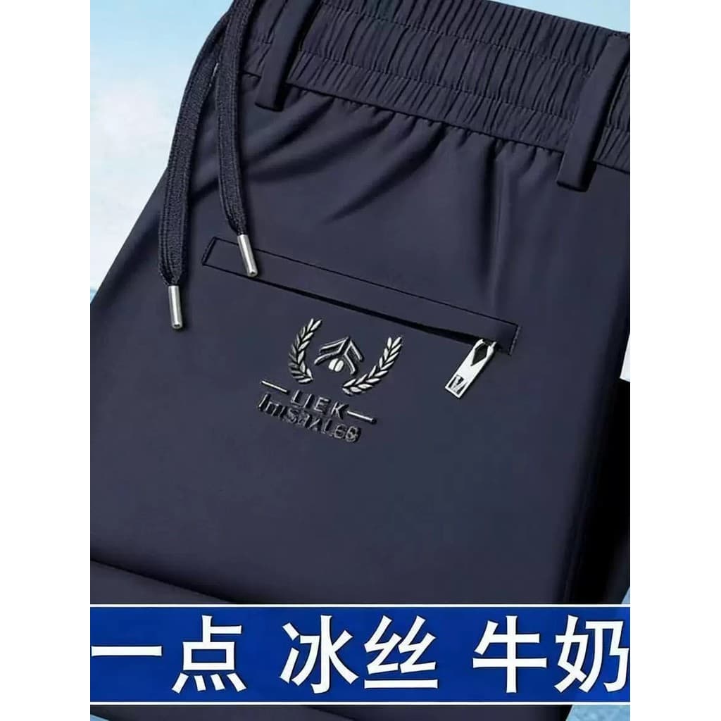 Novo verão High-End fino negócios calças casuais soltas calças masculinas de seda gelo elástico respirável calças retas