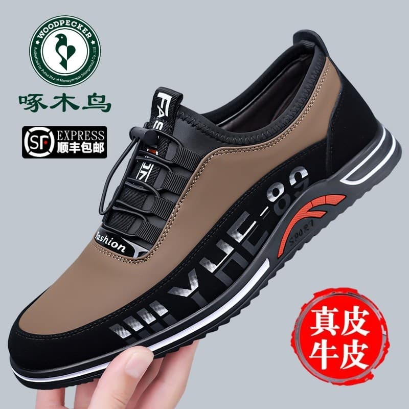 Woodpecker sapatos masculinos de couro genuíno esportes casuais sapatos de couro masculino sola macia antiderrapante ver