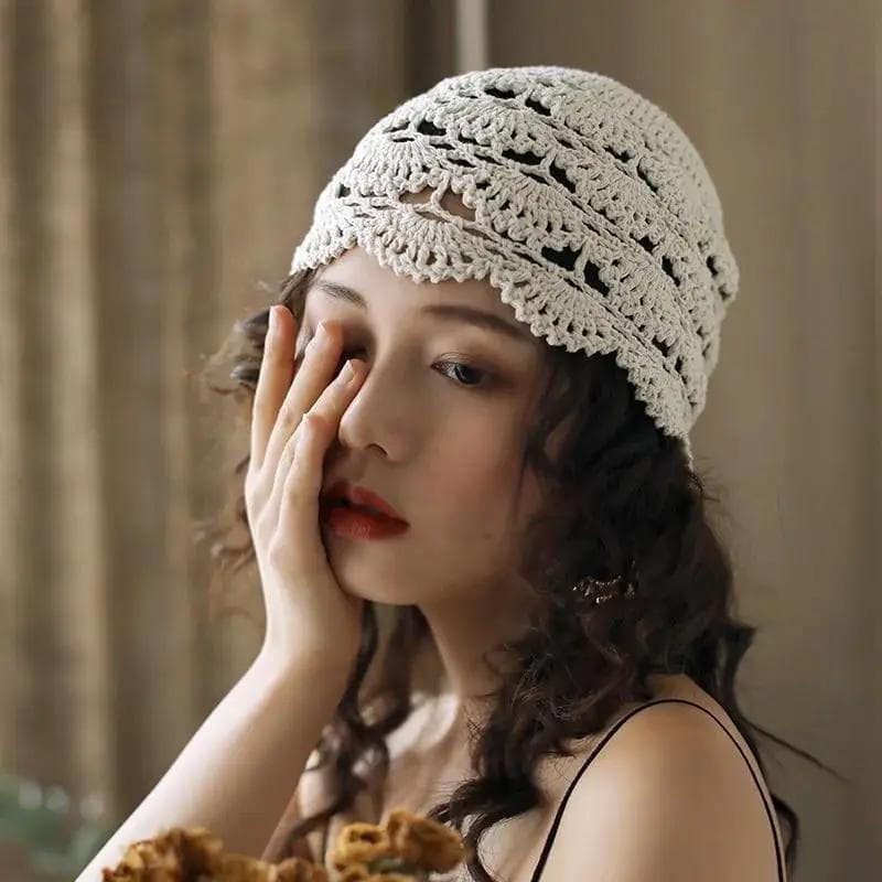 Moda Cor Sólida Feminina Mão-Malha Oco Fino Boné Renda Respirável Lenço Chapéu Crochê Toe Fio De Algodão Chapéus Present