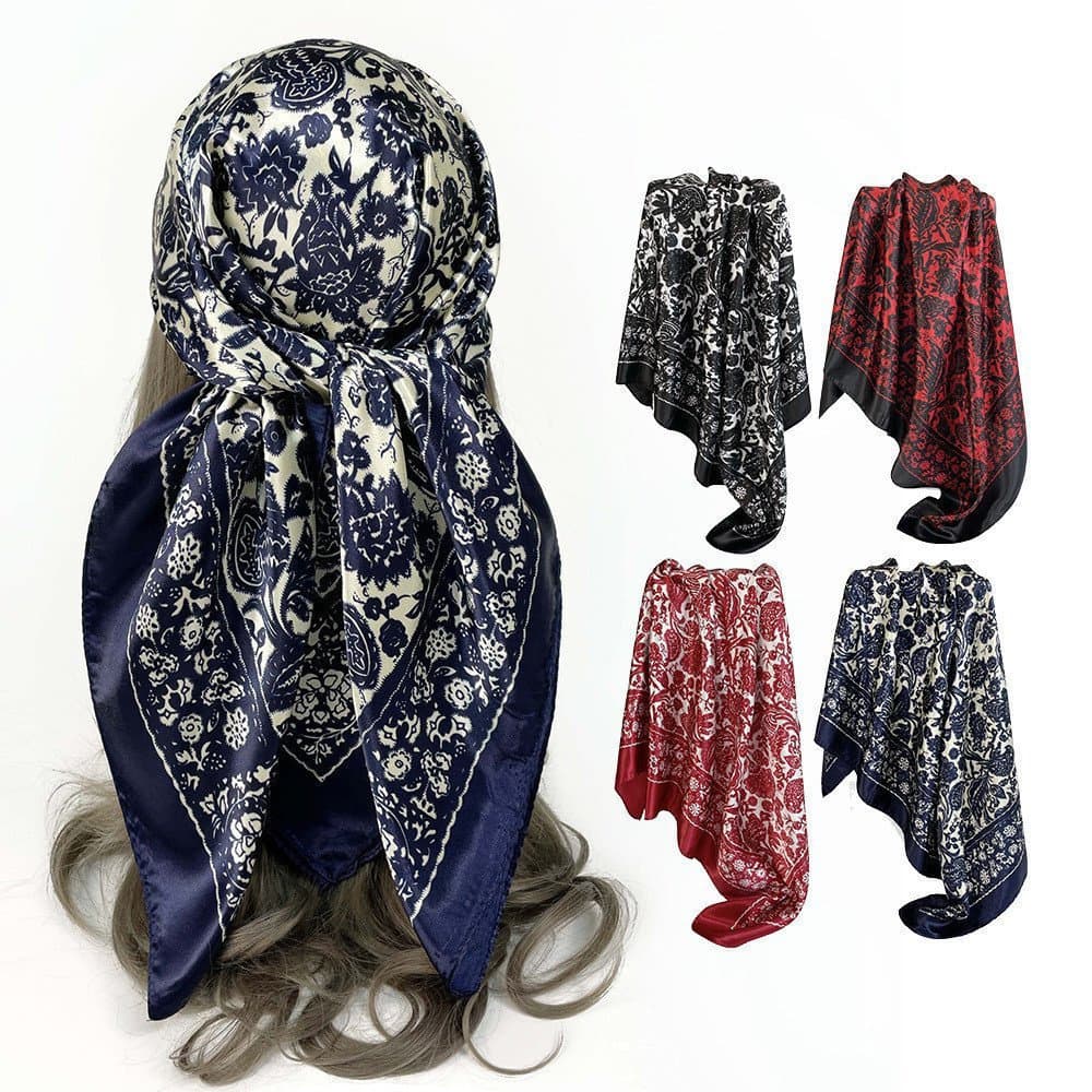 Lenço de seda com estampa de caju 90cm, lenço de cetim feminino, novo estilo, lenço quadrado grande, xale, lenço estilo