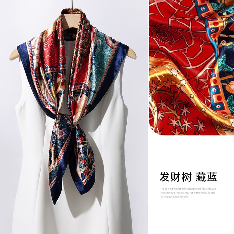 Shanghai história xale lenço de seda feminino 2025 novo estilo imitação 90x90 seda grande lenço quadrado para mãe presen