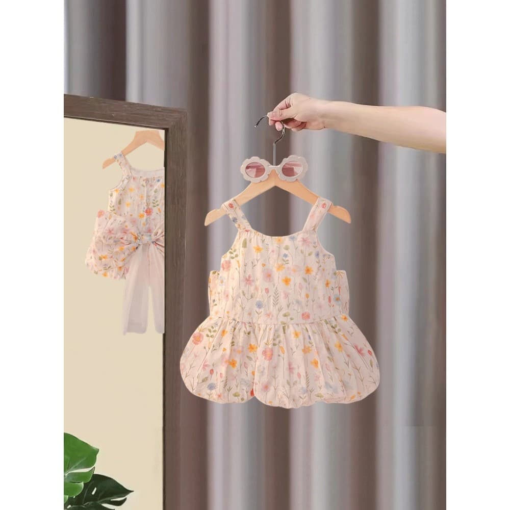 Meninas vestido de verão 2026 novo estilo moda crianças princesa estilingue vestido verão estilo fino bebê vestido Flora