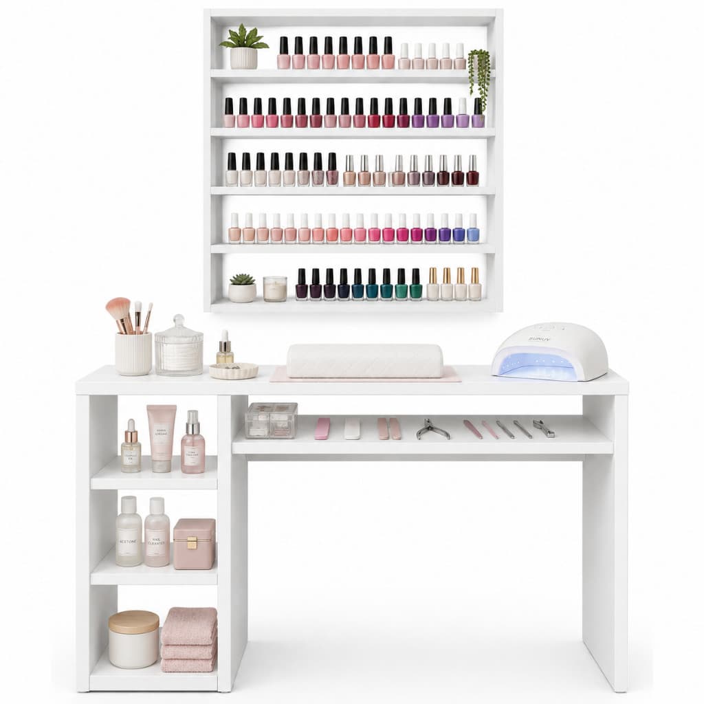 Mesa Bancada De Manicure + Expositor de Esmaltes 100% MDF Salão Nails Designer Unha