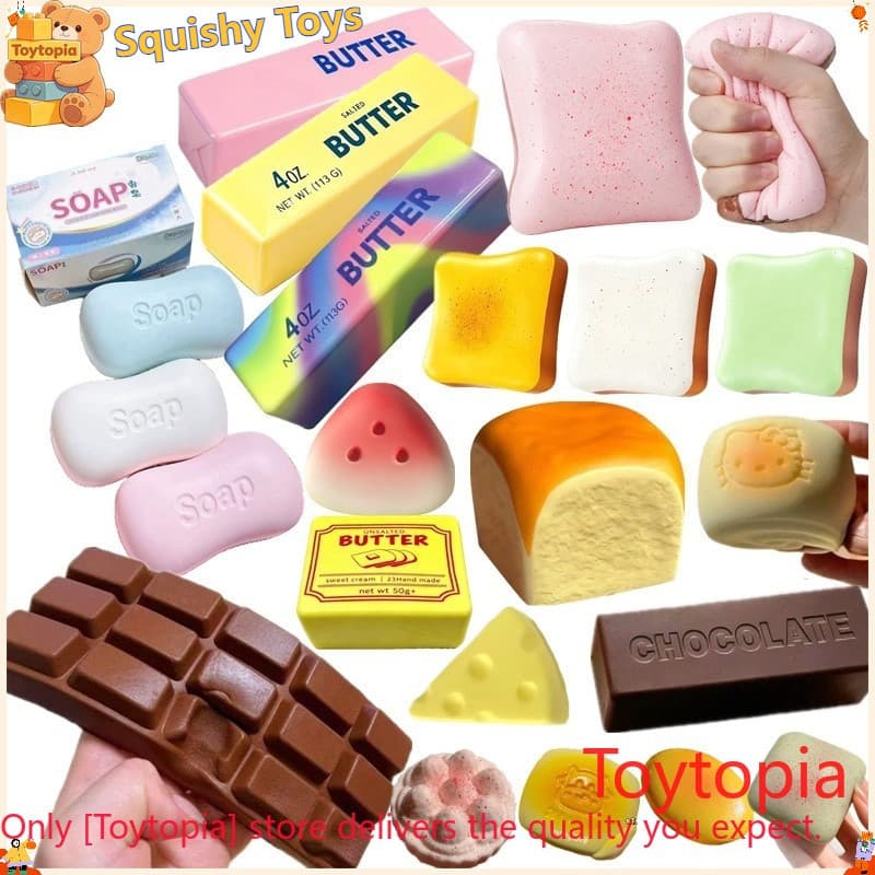 Queijo Squishy Lento Subindo Bolinho Pão Manteiga Squeeze Toy Sensorial Stress Relief Squishies Brinquedos Macios E Elás