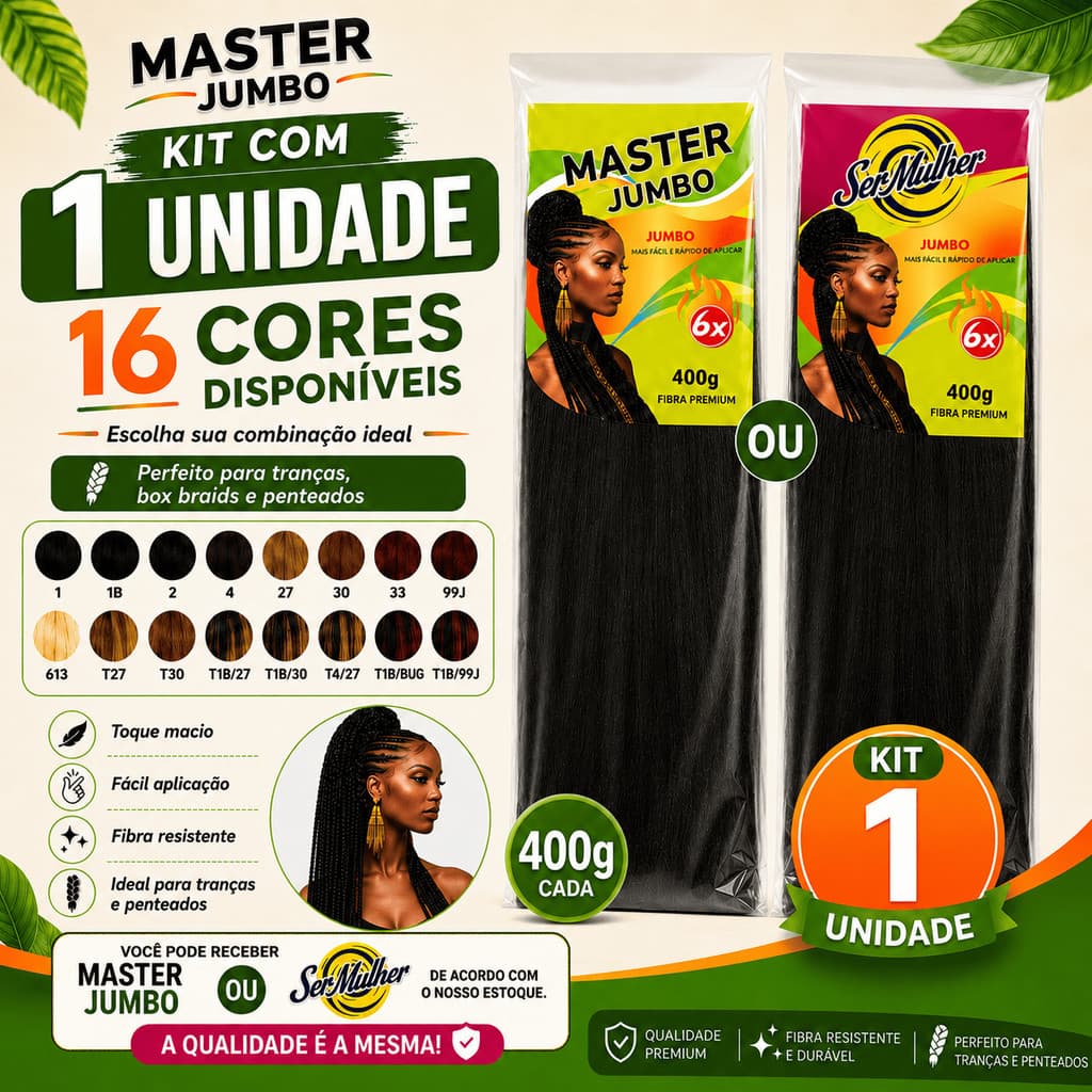 Cabelo Jumbo 400g Para Tranças | Fibra Premium Leve Macia Fácil de Trançar Mega Volume