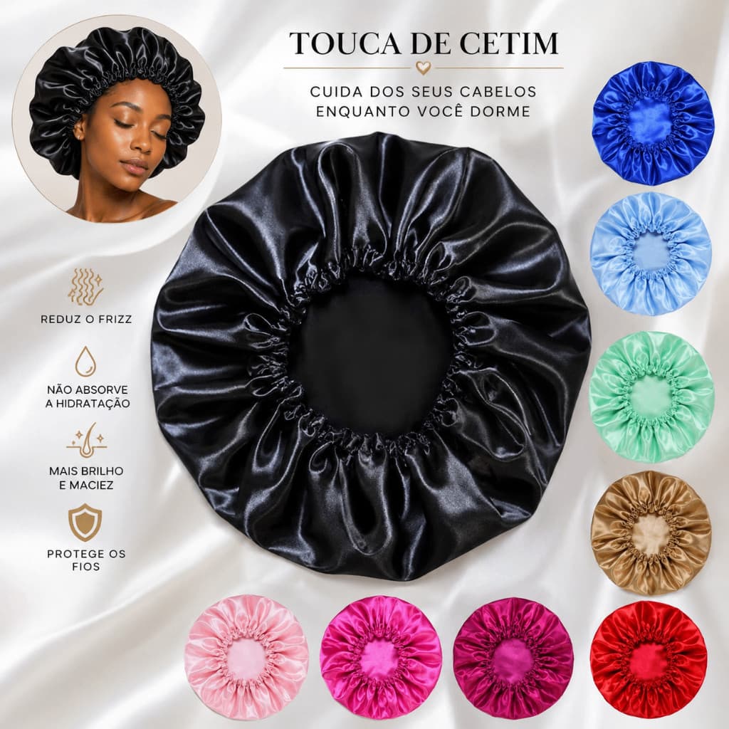 Touca de Cetim Antifrizz Touca de Banho de Cetim Impermeável - 1un