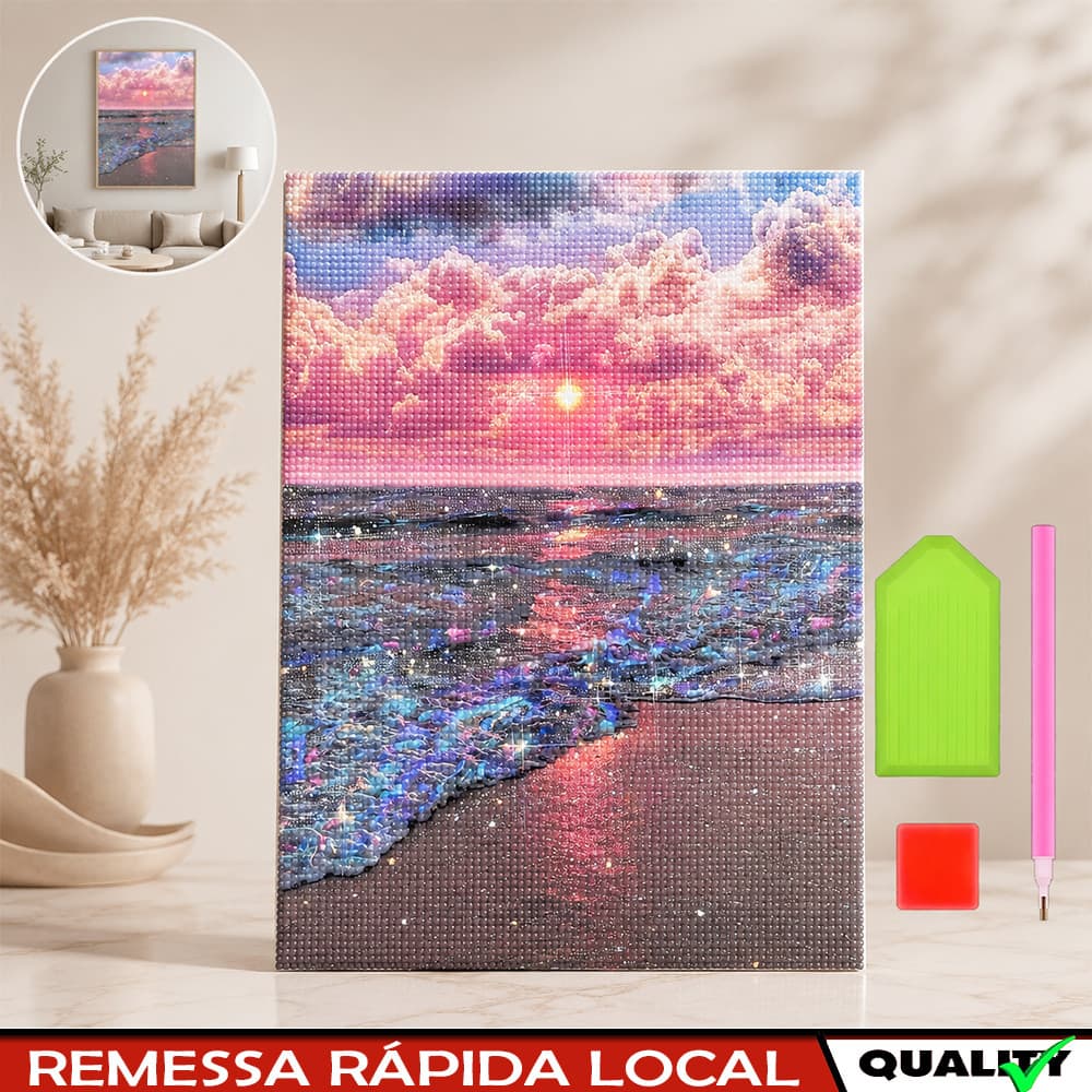 30x40cm,Conjunto de arte com diamantes quadrados 5D para adultos, kits de pintura com diamantes de Praia das Nuvens Rosa