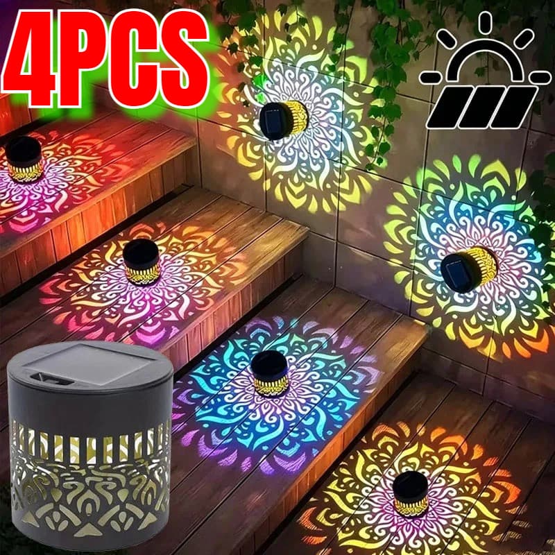 4 Pçs Solar Girassol Mandala Lanterna De Parede Ao Ar Livre Luz Decorativa À Prova Dwaterproof Água Para Jardim Cerca Pá