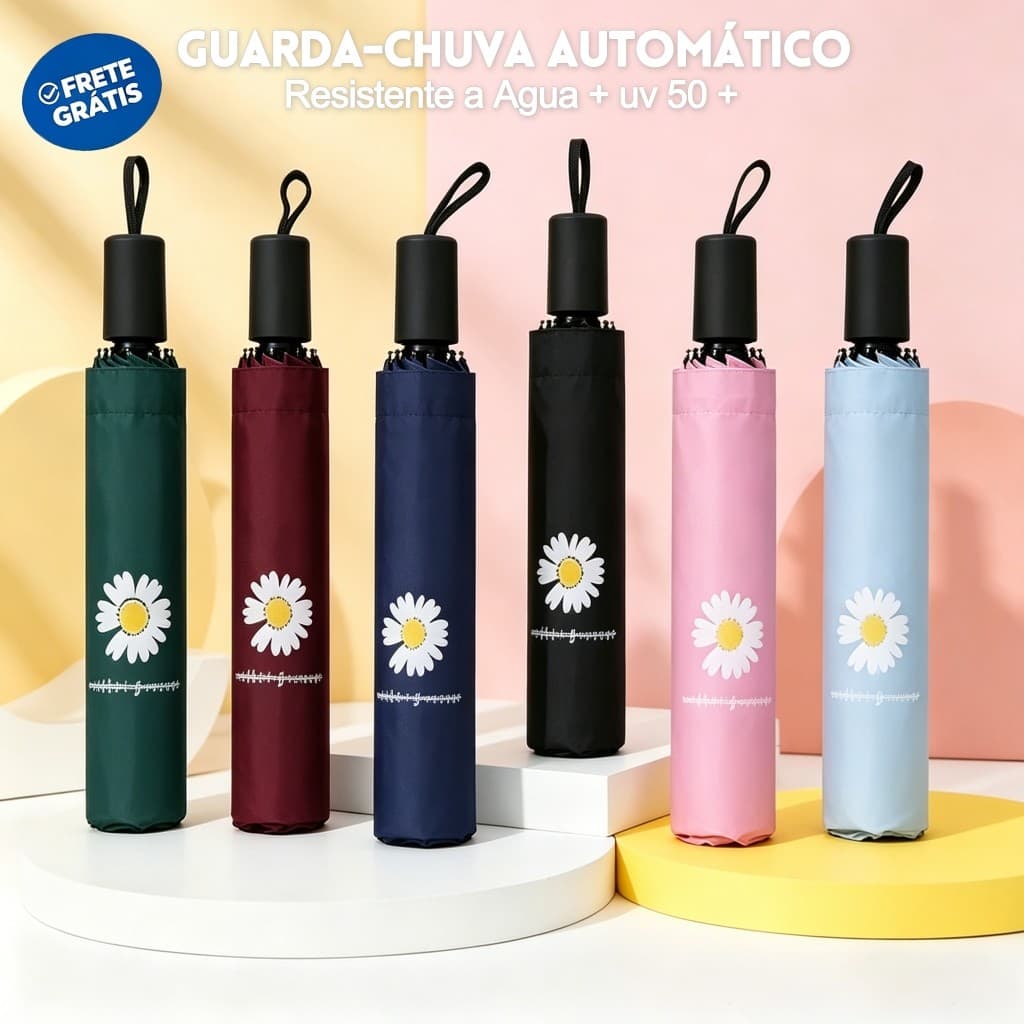 8 Hastes Guarda Chuva Automático Sombrinha Grande Proteção Solar UV Reforçado Dobrável colorido