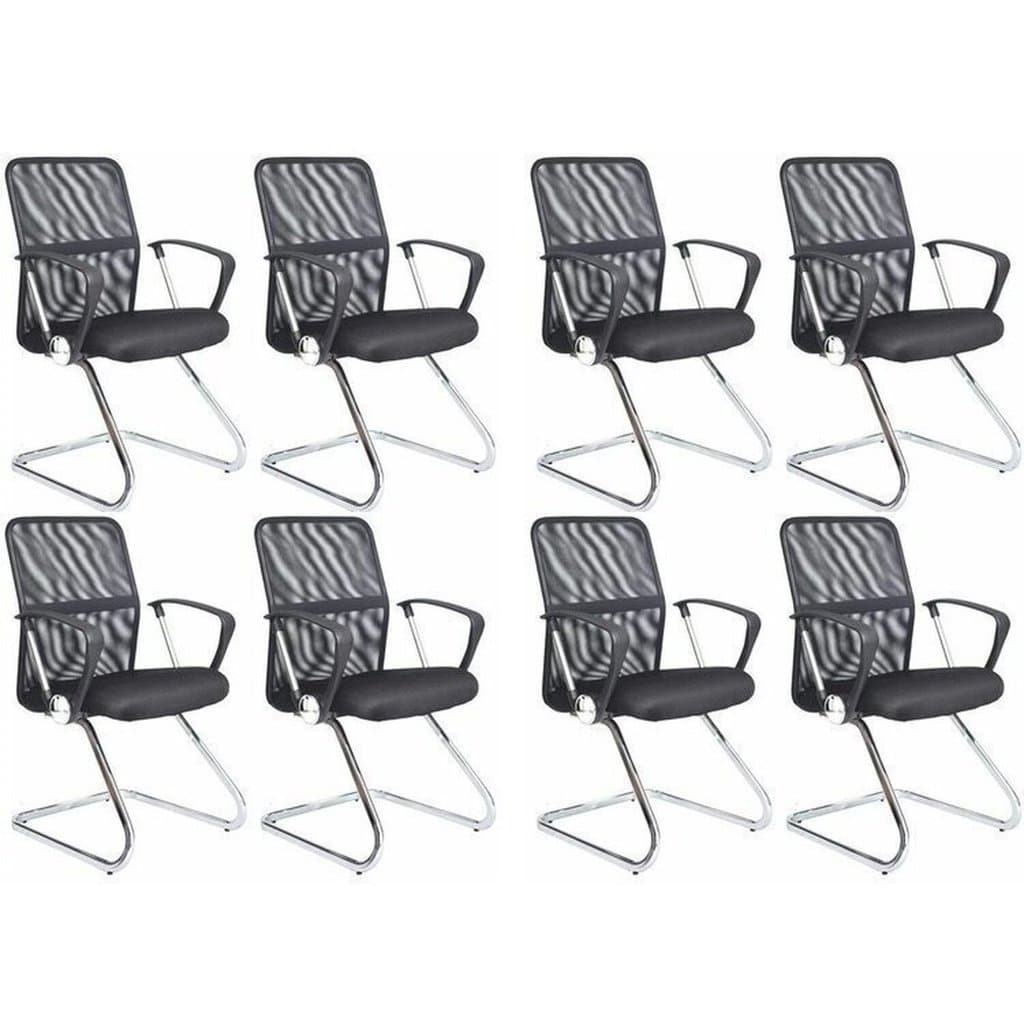 Kit 8 Cadeiras para Escritório Interlocutor Visitante Tela Mesh Comfort Preto Cadeira Interlocutor