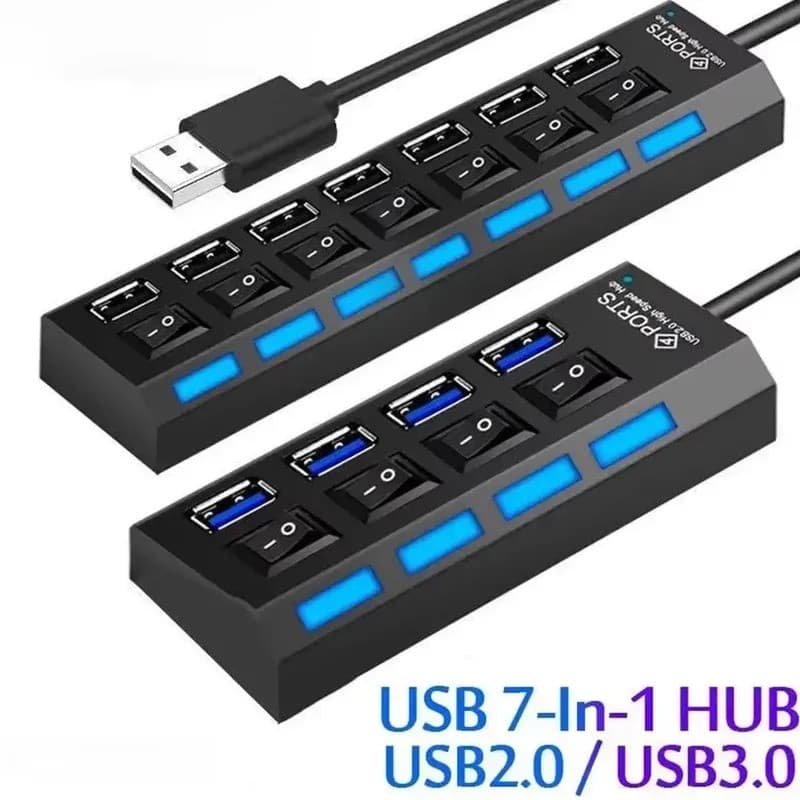 Hub de Extensão com Interruptor, Hub USB 2.0 de 7 Portas, Hub de Extensão USB para Computador, Divisor USB 2.0 de 7 Saíd