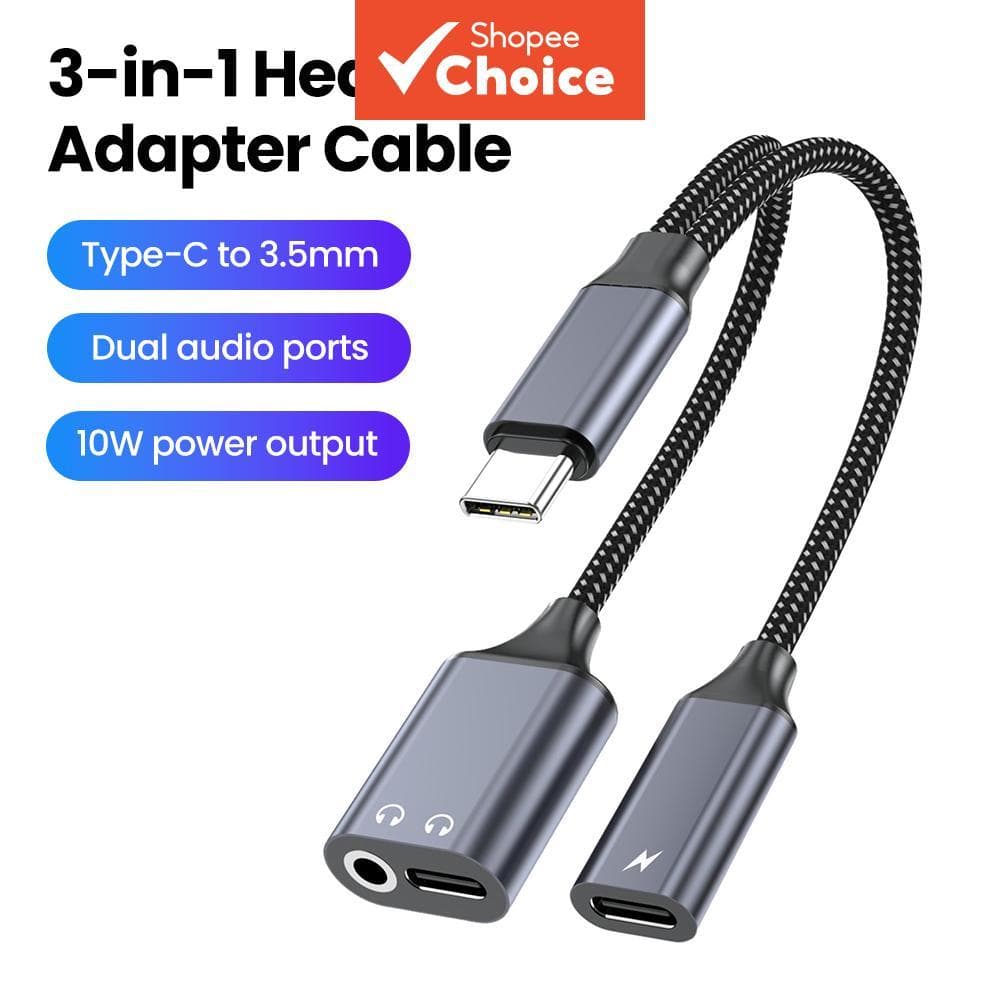 Cabo adaptador 3 em 1 Tipo C para 3,5 mm/USB C Jack Áudio Aux Adaptador Conversor de carregamento PD10W