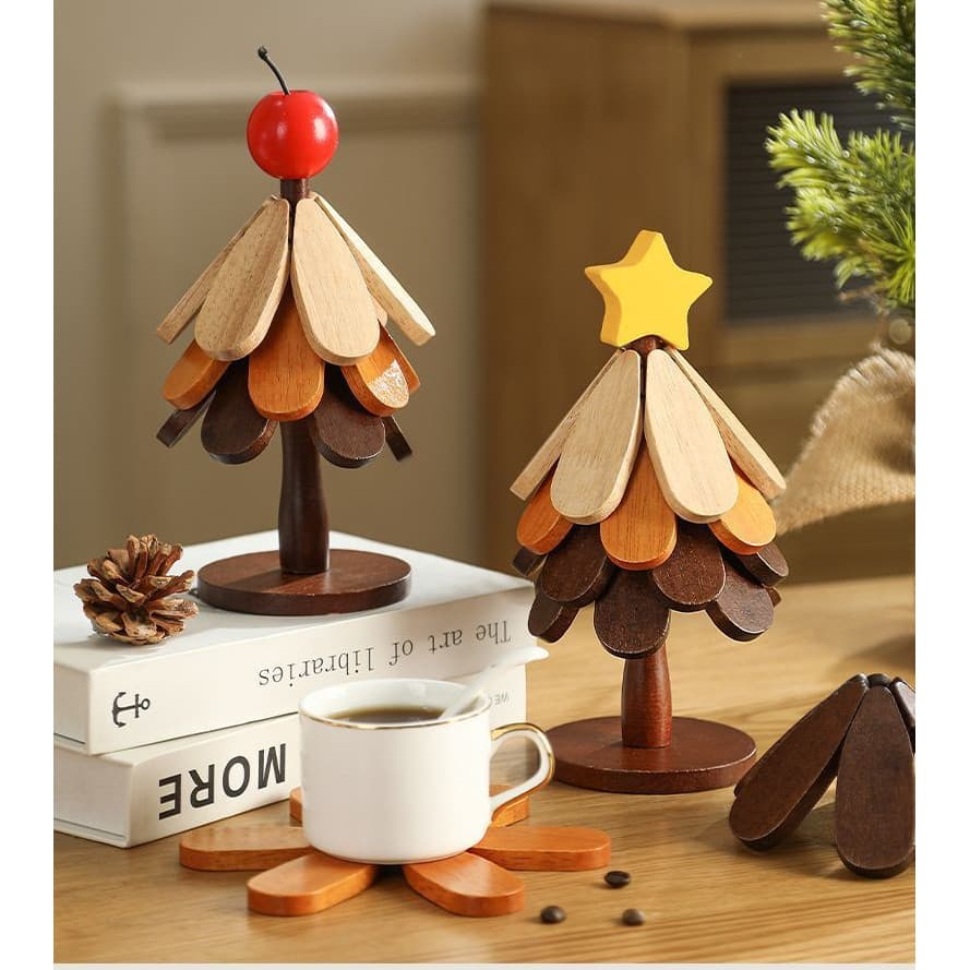 Tapete de isolamento de árvore de natal criativo Placemat mesa Coaster madeira maciça Anti-escaldante alta temperatura