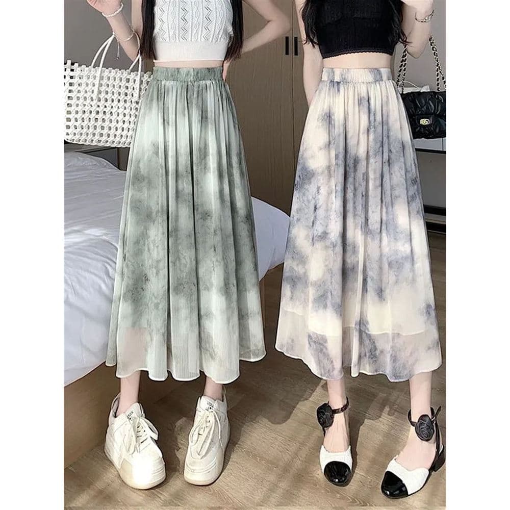 Chiffon saia de cintura alta feminina verão 2023 novo estilo Drape mais magro olhar pequeno a linha longo grande balanço