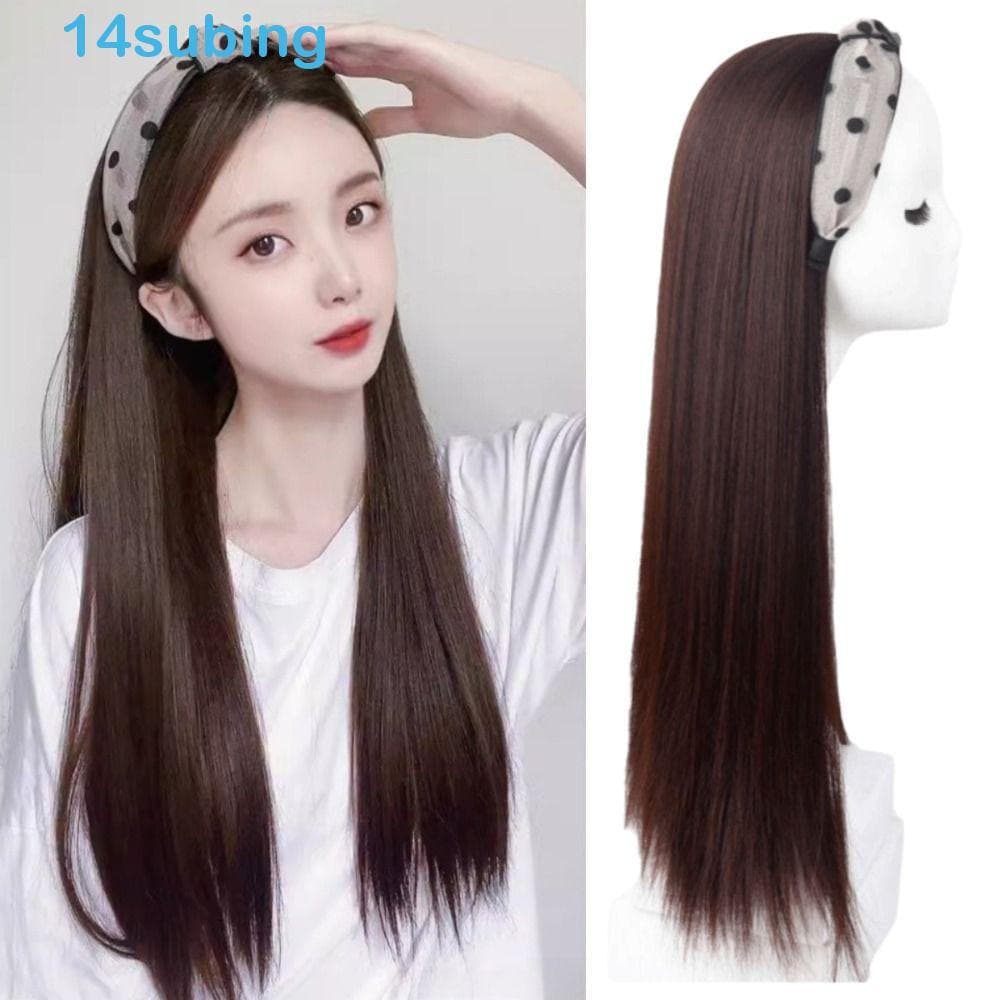 SUBING Peruca De Meia Faixa De Cabeça , Retrô Estilo Coreano Com Bolinhas , Argola De Cabelo , Falso Longo E Reto