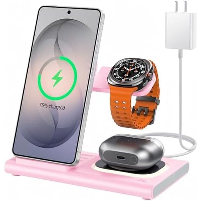 Carregador Sem Fio Para Samsung (Dobrável & amp ; Luz Noturna) , Estação De Carregamento 3 Em 1 S26 Ultra/S25/S24/S23/S2