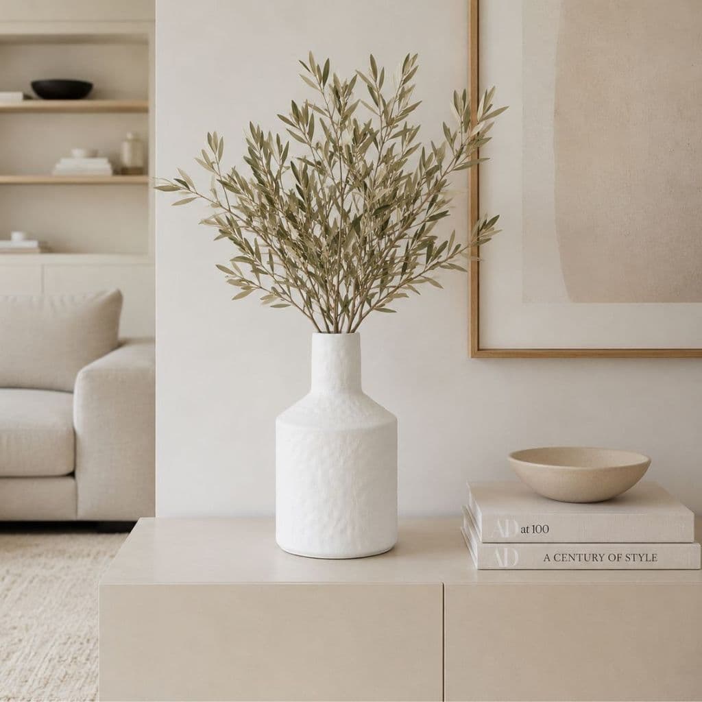 Vaso Organico Safira 28CM Branco Marfim Decoração Sofisticada Mesa Aparador Sala Elegante