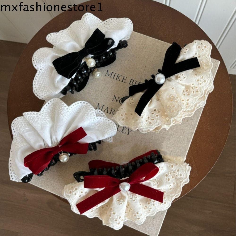 MXFASHIONE Bowknot Banana Clip , Pano Estilo Vintage Vermelho Veludo Arco Grampo De Cabelo , Grampos Clipe Vertical