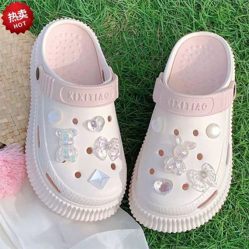 Clogs criativos e modernos com strass de cristal em estilo fada doce para uso ao ar livre, sandálias de plataforma com s