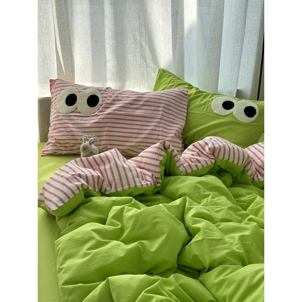 Ins simples leite verde olho toalha bordado lavado algodão cama conjunto de quatro peças lençol dormitório estudante con