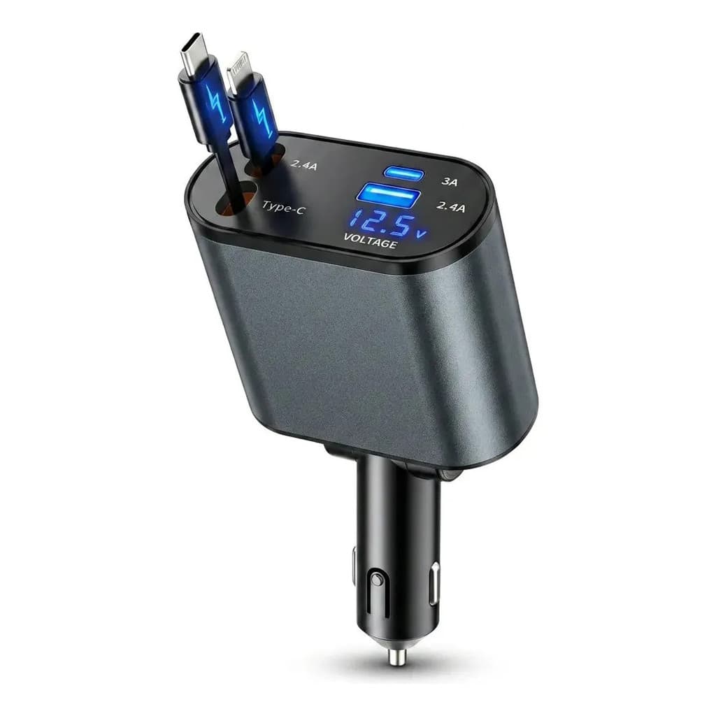 Carregador Veicular Turbo 120w Retrátil 4 Em 1 Usb-c E Ios - XL