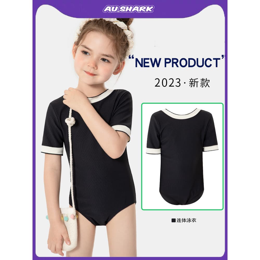 AU.SHARK maiô infantil protetor solar de secagem rápida bebê menina 2023 novo estilo de uma peça médio pequeno crianças