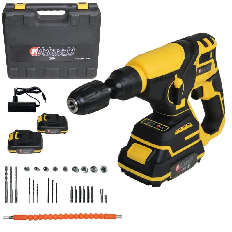Martelete Rotativo A Bateria 25v Furadeira Nakasaki Profissional + Brocas e Maleta - Alta Peformace e Qualidade