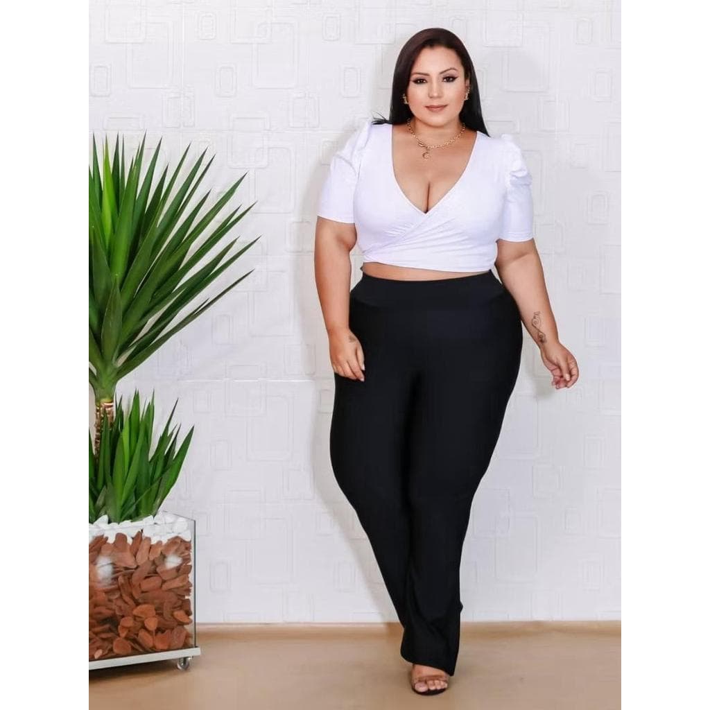 Calça Legging Flare Plus Size Flanelada Leg Boca De Sino Bailarina Grossa Zero Transparência