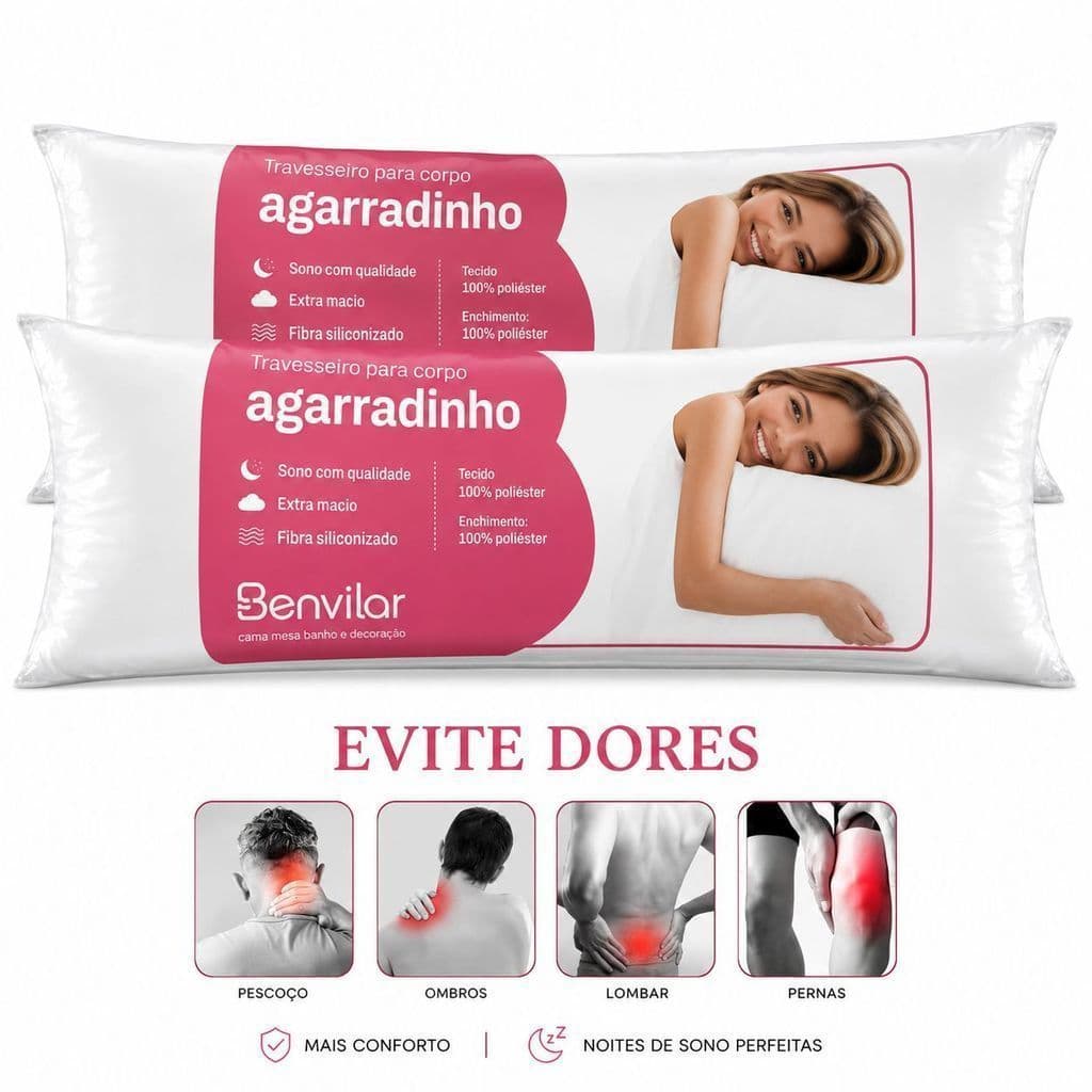 Travesseiro de Corpo Gigante 1,30m x 40cm Agarradinho Antialérgico Extra Macio Fibra Siliconada 300 Fios