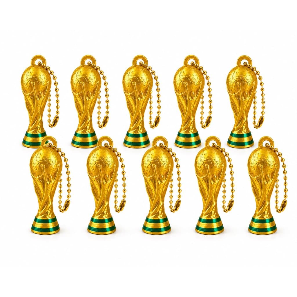 Kit 10 Chaveiros Mini Troféu Futebol Dourado Personalizado