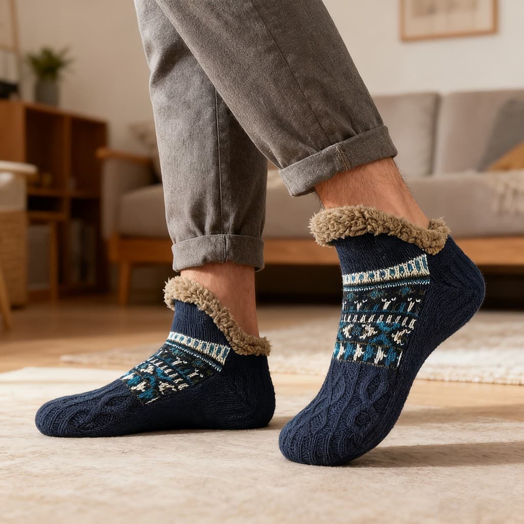 Meias de Cama Unissex de Pelúcia, Meias de Inverno Quentes e Antiderrapantes para Homens, Meias de Dormir, Forradas e Es