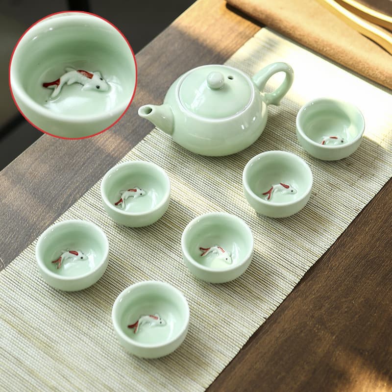 2026 novo produto Celadon copo de peixe conjunto de chá pode vender celebração do feriado presente Dehua Kung Fu conjunt