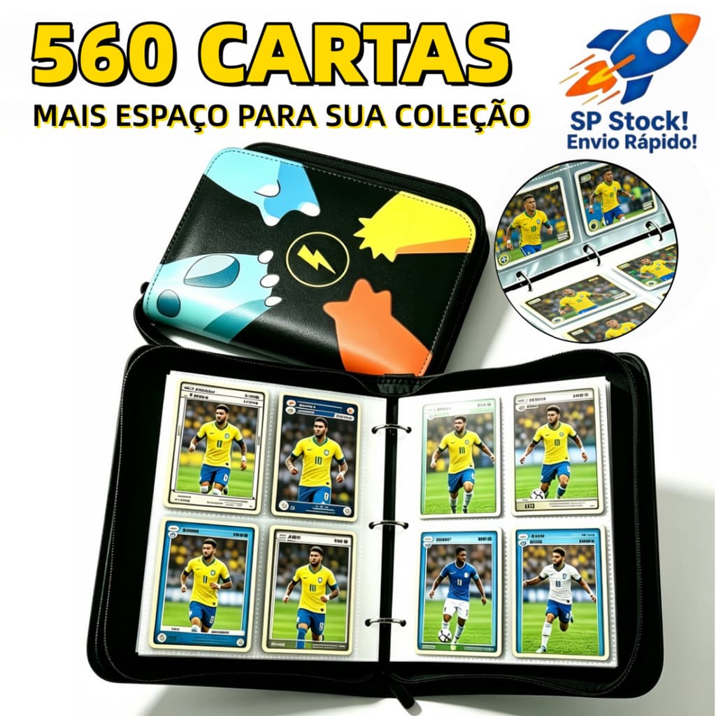 Pasta Porta Cartas Álbum Fichário Oficial Pokémon TCG 560 Cartas Organizador Porta Cartas com Zíper