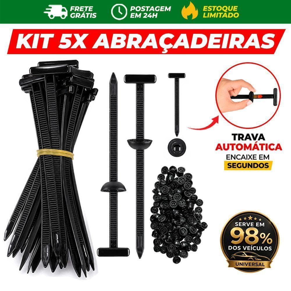 Kit 5x Abraçadeira Automotiva Tipo T Nylon Presilha Para-Choque Manutenção Envio em 24h