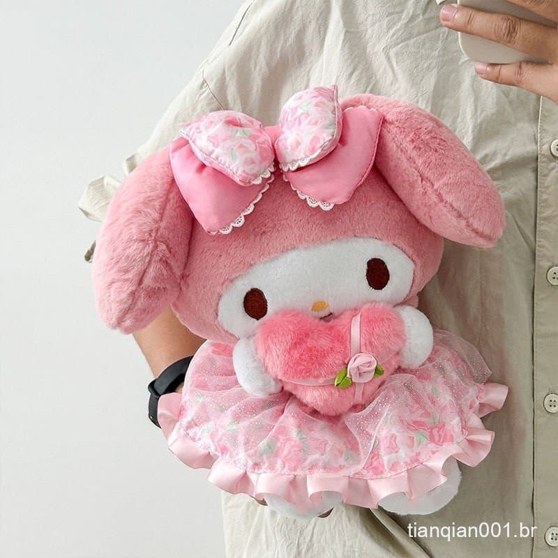 Brinquedo de Pelúcia Sanrio My Melody Rosa de 30cm com Coração, Boneca de Pelúcia Cartoon Kuromi PW3J