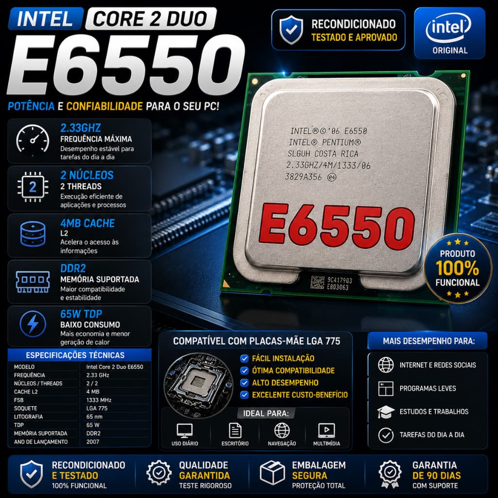 Intel Core 2 Duo E6550 Processador 2.33ghz 4mb Cache Lga 775