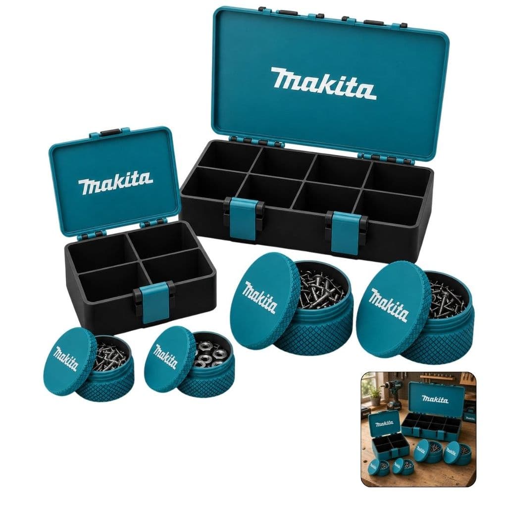 Kit Organização Makita Caixa Organizadora Trava Dupla + Trava Única + 4 Porta Trecos