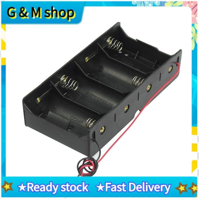 Caixa De Armazenamento De Suporte De Bateria Preta 4 x 1.5 V D Com Cabos De Fio